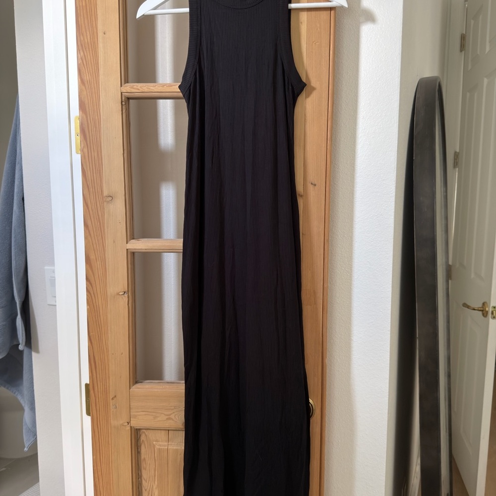 LOFT Black Ribbed Sleeveless Maxi Dress